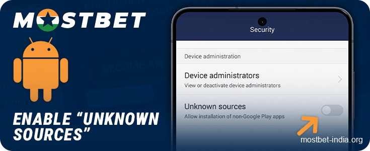 Allow installation of unknown apps on Android for Mostbet casino