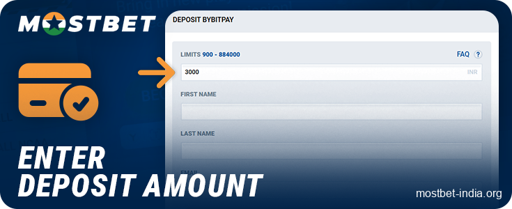 Enter the amount to top up your Mostbet account